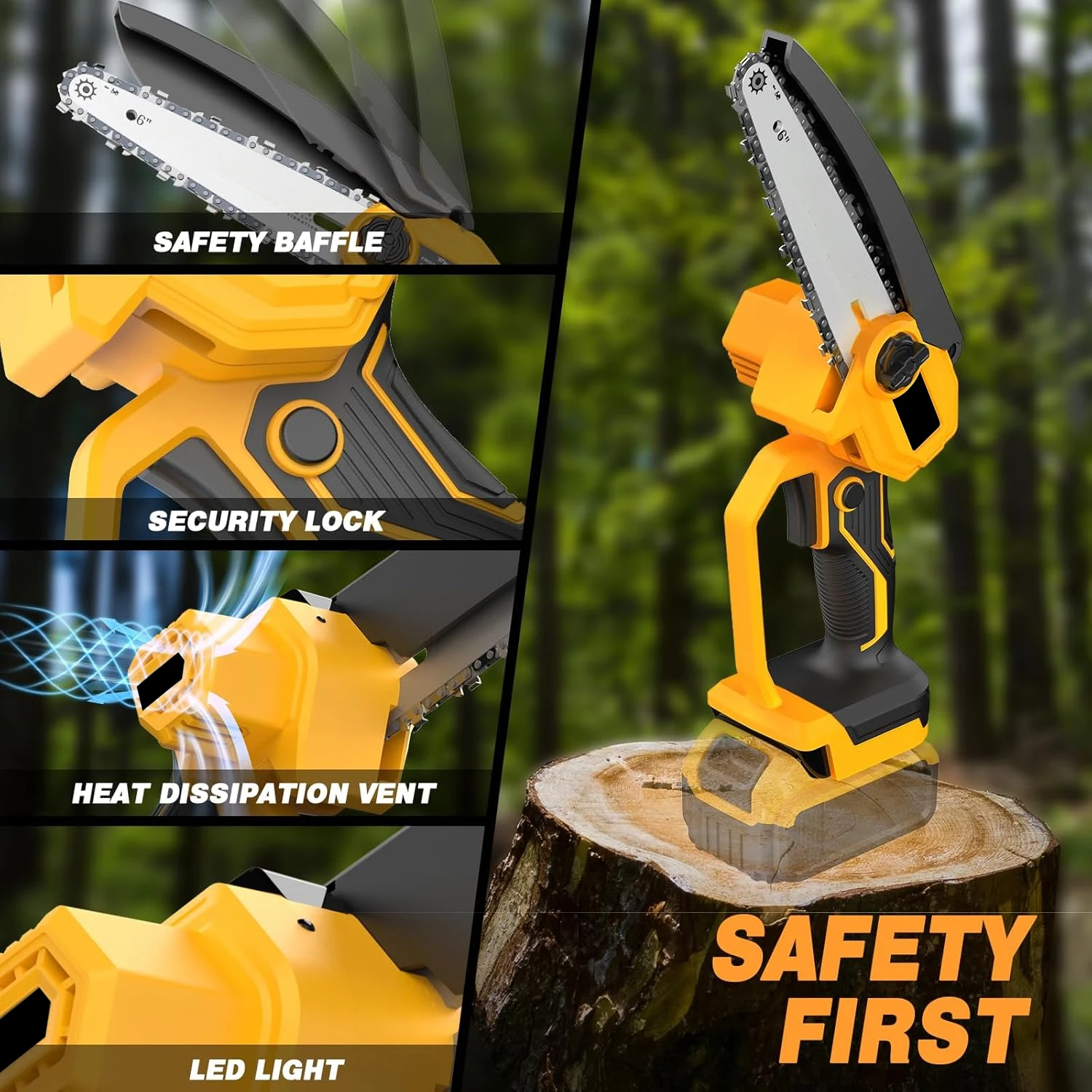 6 inch Cordless Brushless Chainsaw For Dewalt 20V Battery Handheld Electric Chainsaw For Tree, Garden for Makita 18V Battery - الصورة 5