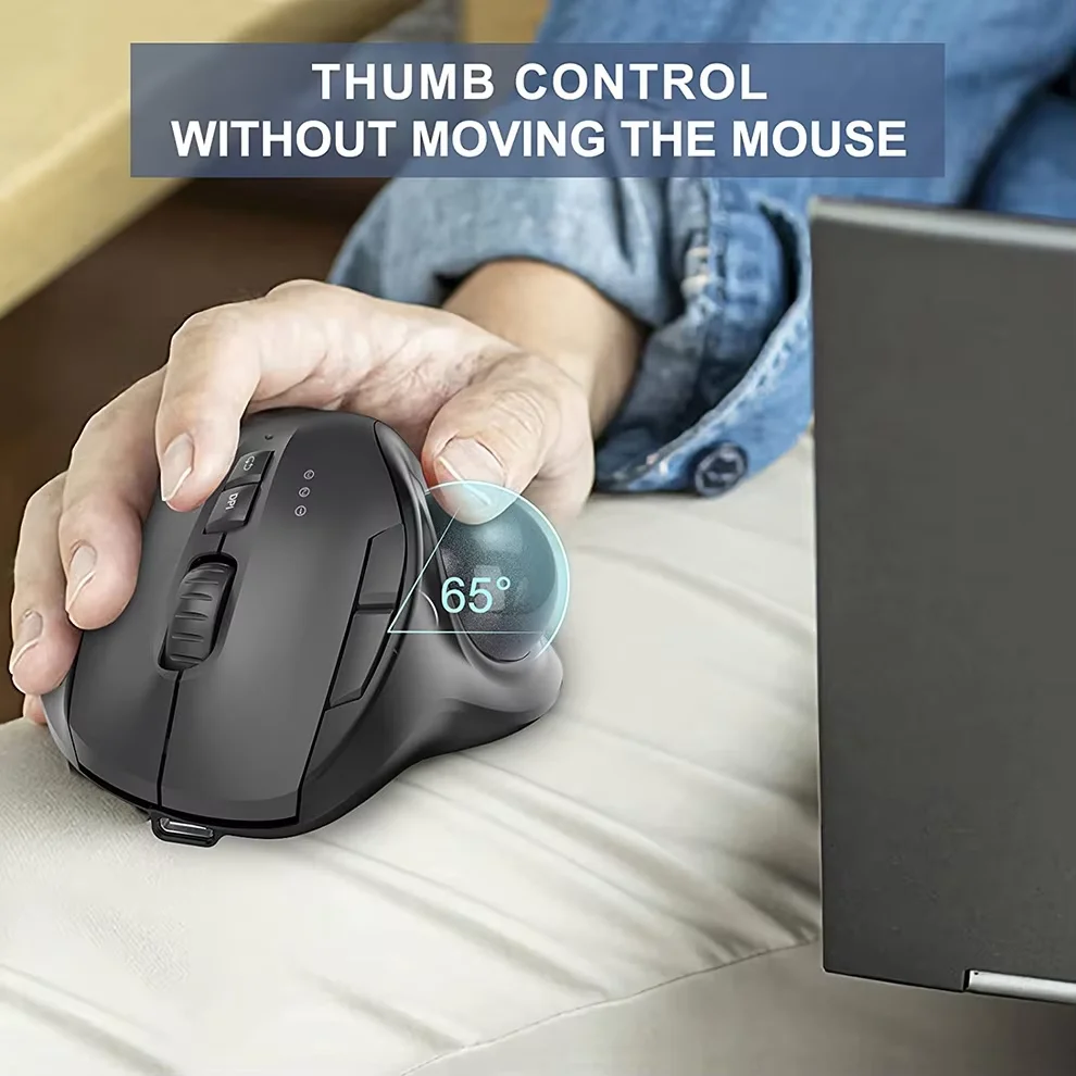 2400DPI Trackball Mouse ,2.4G & Bluetooth Rechargeable Mouse with EVA Case Bag Vertical Ergonomic Mice for Laptop iPad Mackbook - Image 3