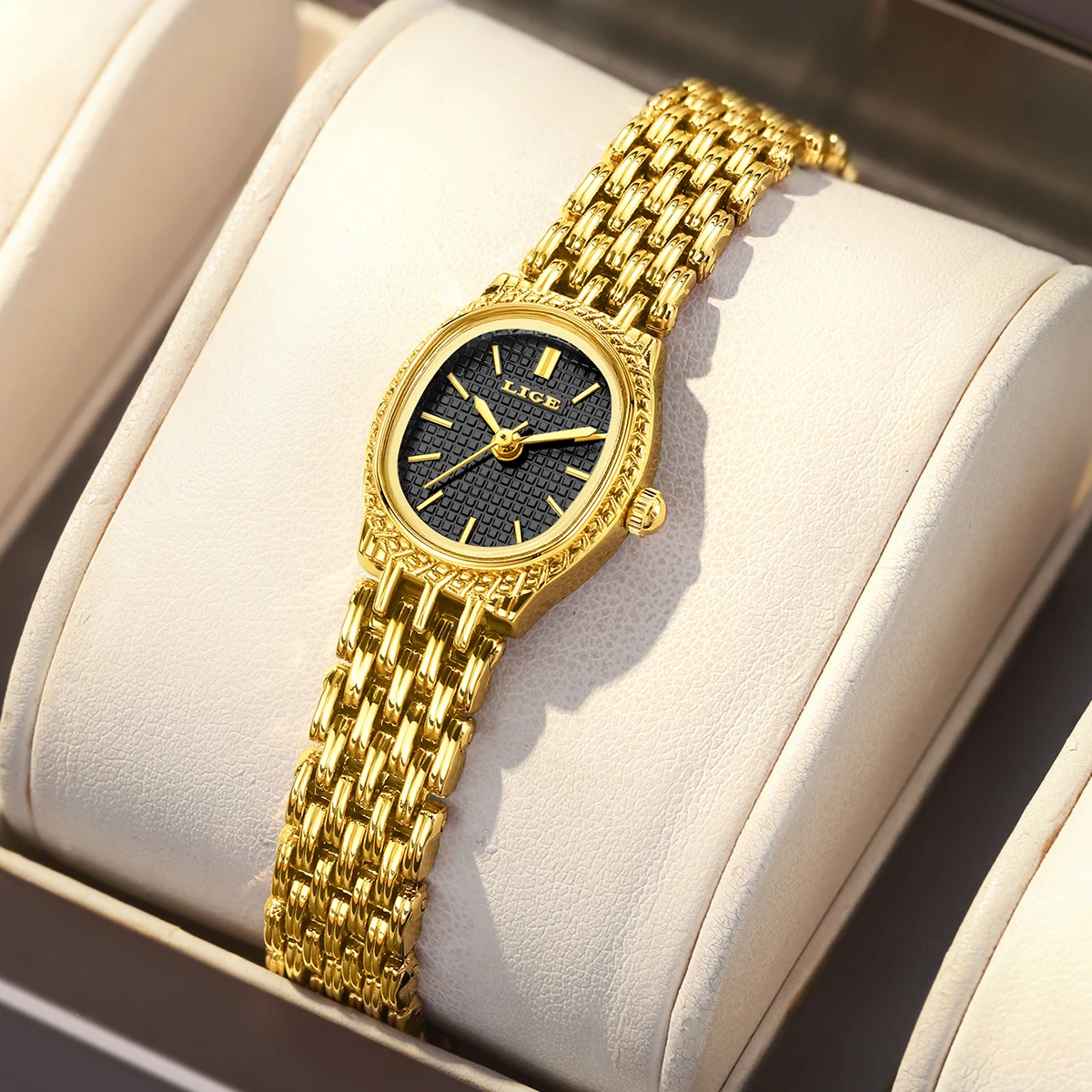 LIGE Golden Women Wristwatch Small Dial Ladies Gold Watch Bracelet Jewelry Quartz Lady Watch Compact Stylish Luxury Women Watch - الصورة 6