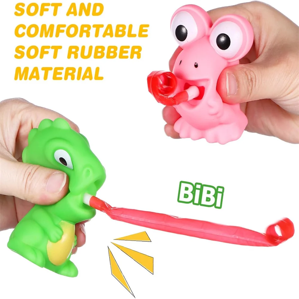 Stress Frog and Dinosaur Toys Tongue Sticking Out Novelty Relief Squeeze Toys Stress Screaming Party Frog Pop Up Toy for Gifts - الصورة 2