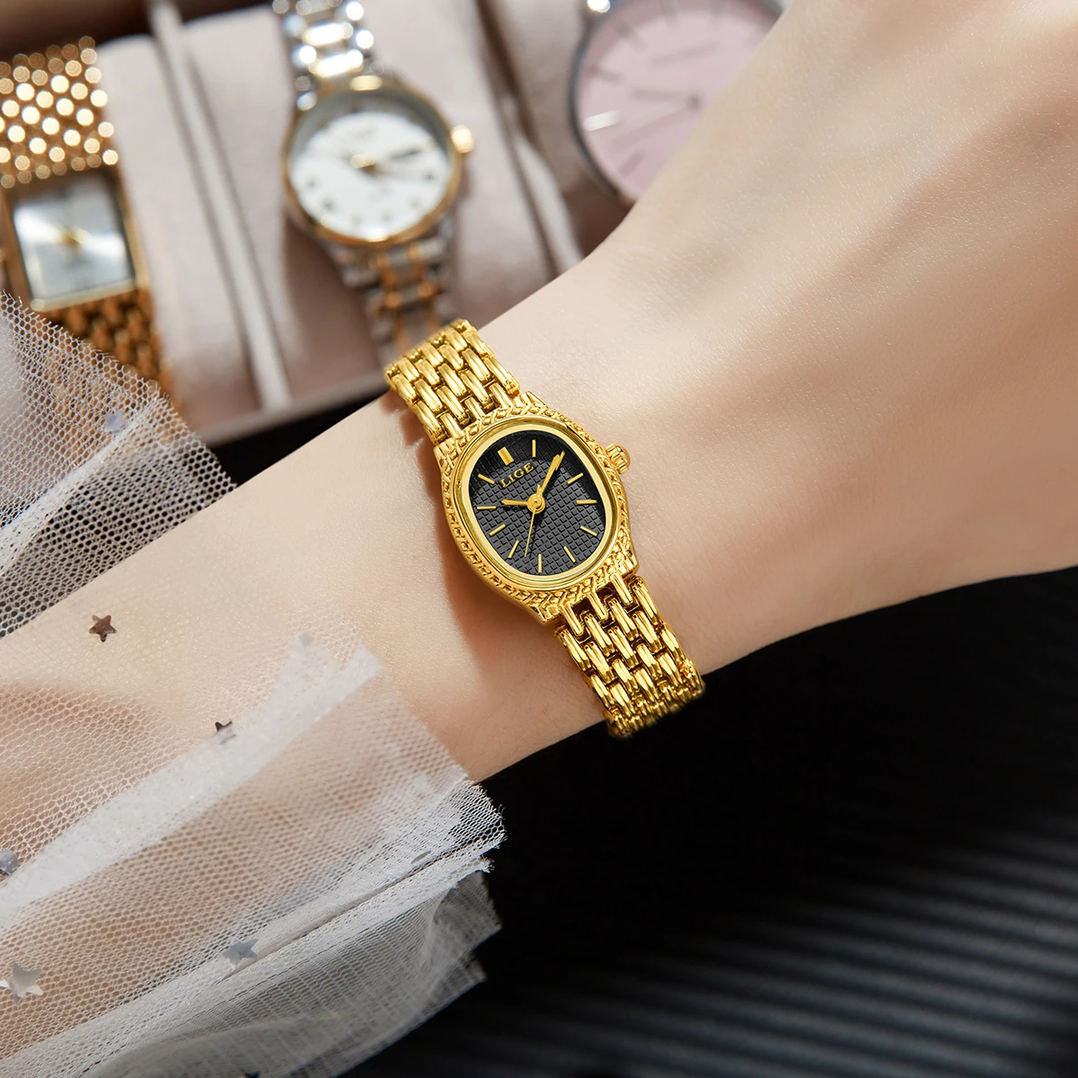 LIGE Golden Women Wristwatch Small Dial Ladies Gold Watch Bracelet Jewelry Quartz Lady Watch Compact Stylish Luxury Women Watch - الصورة 2