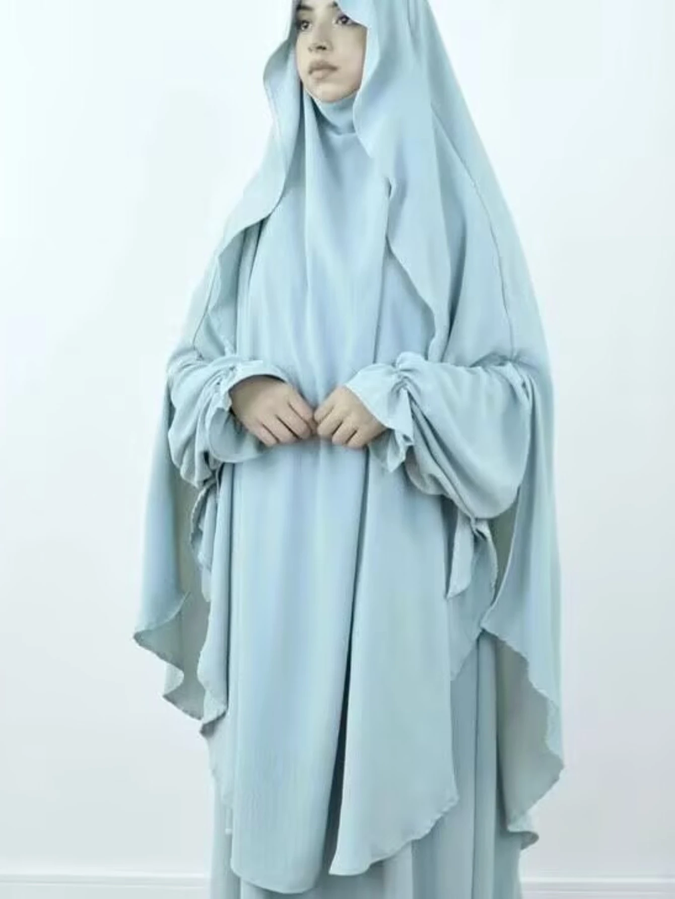 Eid Women Prayer Garment 2 Piece Set Long Dress Khimar Abaya Ramadan Muslim Vestidos Largos Party Dresses Nipab Headscarf Jilbab - Image 5