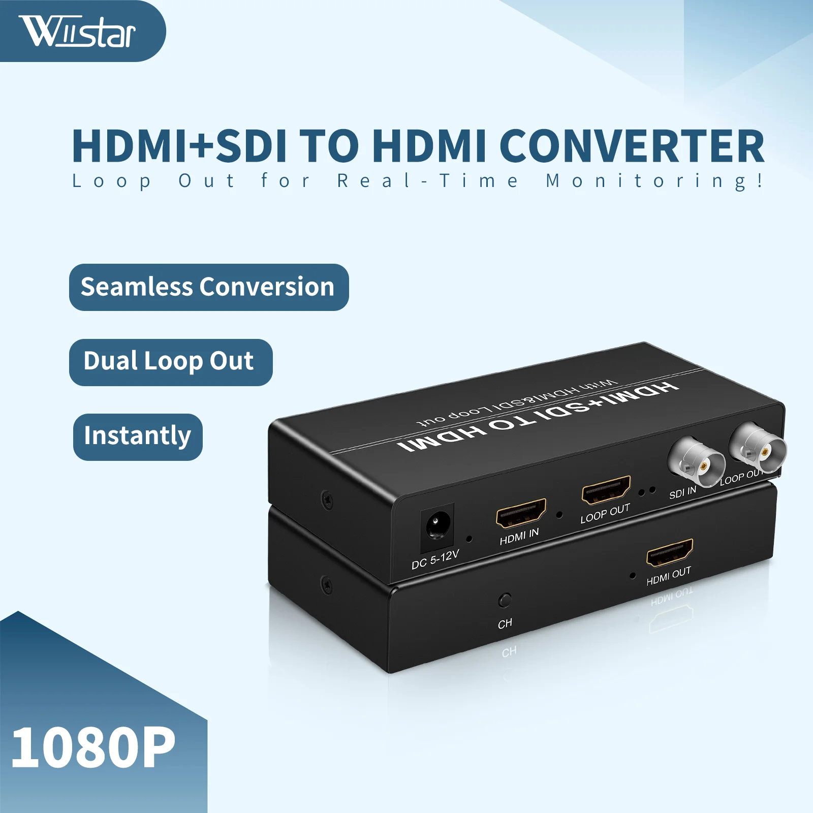 Wiistar SDI to HDMI Converter with Loop Out 3G HD SDI 1080P Support 5 12V Power Broadcast Video Audio for Camera Monitor Laptop