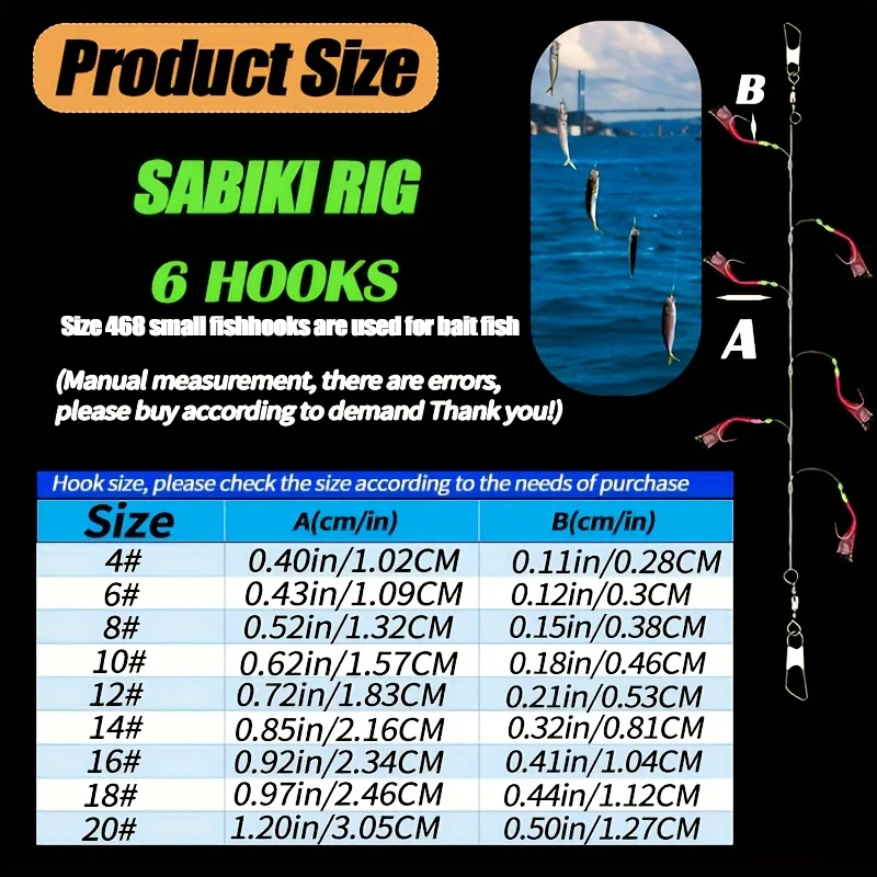 8Packs Sabiki Bait Rig Size 4-18, Glowing Beads and High Carbon Steel Fishing Hooks, Night Fishing Kit for Mackerel, Bass, - الصورة 5