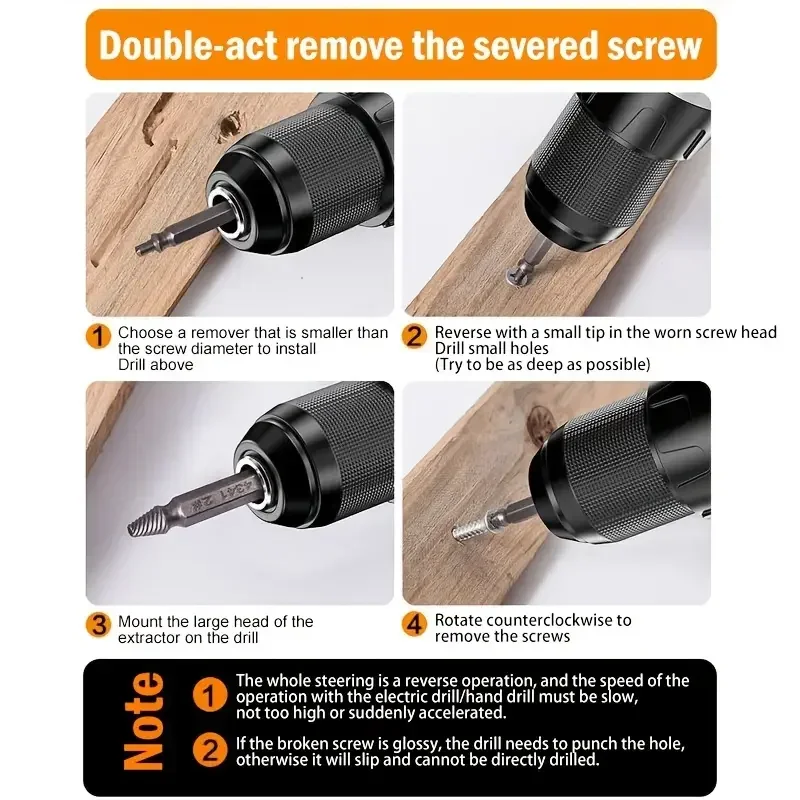 Damaged Screw Extractor Broken Bolt Stripped Set Double Head Tool Easy Out Removal Disassemble Stud Slip Teeth Demolish Remover - الصورة 5