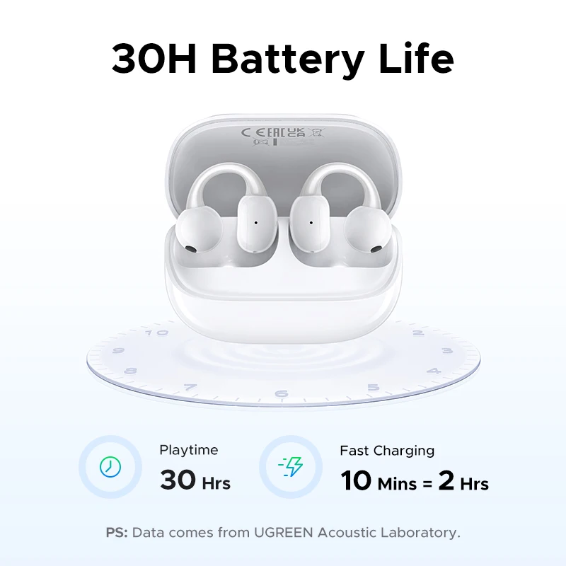 UGREEN LCD Full Color Smart Screen Wireless TWS Bluetooth Earphones Earbuds Open Clip Ear Headphones AI Call Noise Cancellation - الصورة 6