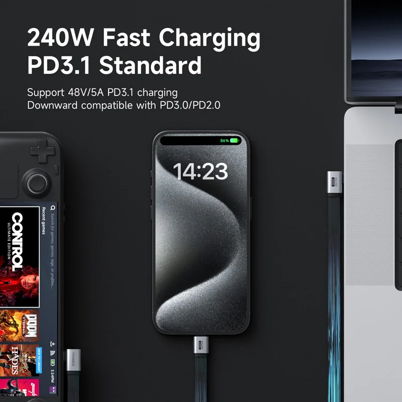 Hagibis USB C to USB C Cable Right Angle USB Type C Charger Fast Charging Cord 90 Degree PD 240W 80G for iPhone 17 External SSD - الصورة 2