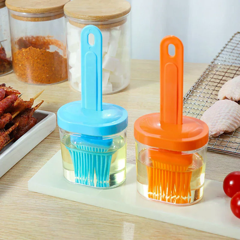 1Pc Oil Brush Pancake Oil Brush Integrated Oil Pot Brush With Bottle Kitchen Dustproof Household High Temperature Baking Tool - Image 4