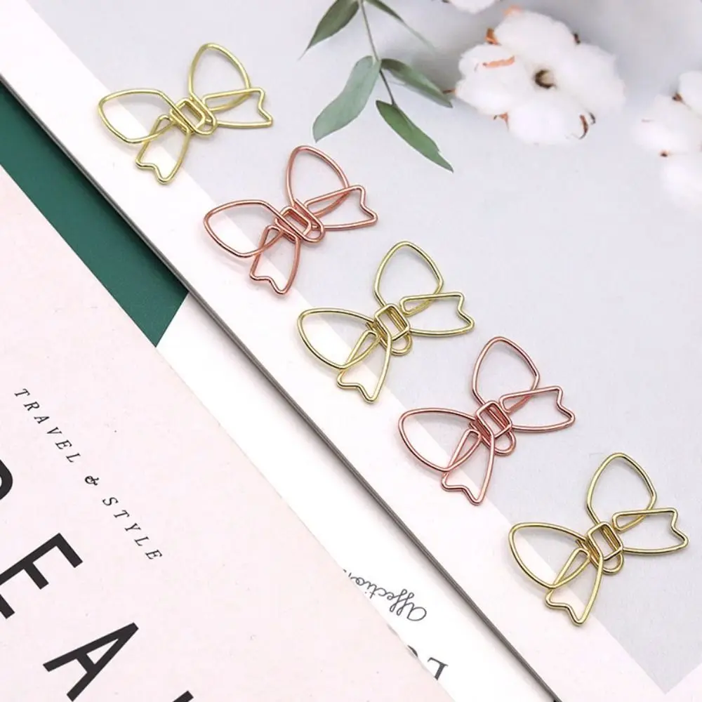 10PCS Paper Decorative Metal Bowknot Paper Clips Special-shaped Gold Bookmark Clip Creative Paper Clamps Office/School - الصورة 3
