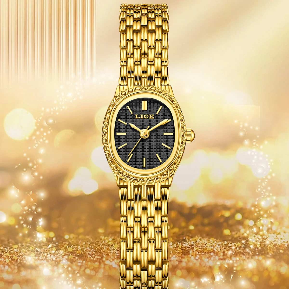 LIGE Golden Women Wristwatch Small Dial Ladies Gold Watch Bracelet Jewelry Quartz Lady Watch Compact Stylish Luxury Women Watch - الصورة 3