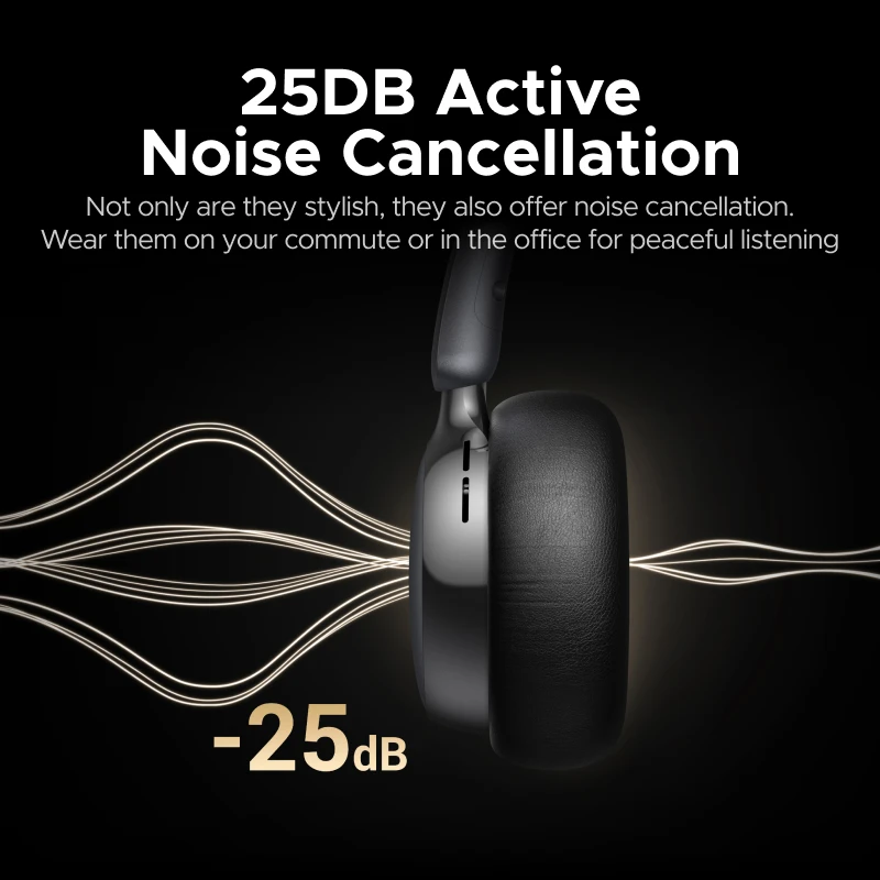 UGREEN ANC Wireless Headphones, Active Noise Cancelling, Premium On-Ear Bluetooth Headset, Customizable Sound,Cloud Foam Comfort - الصورة 2