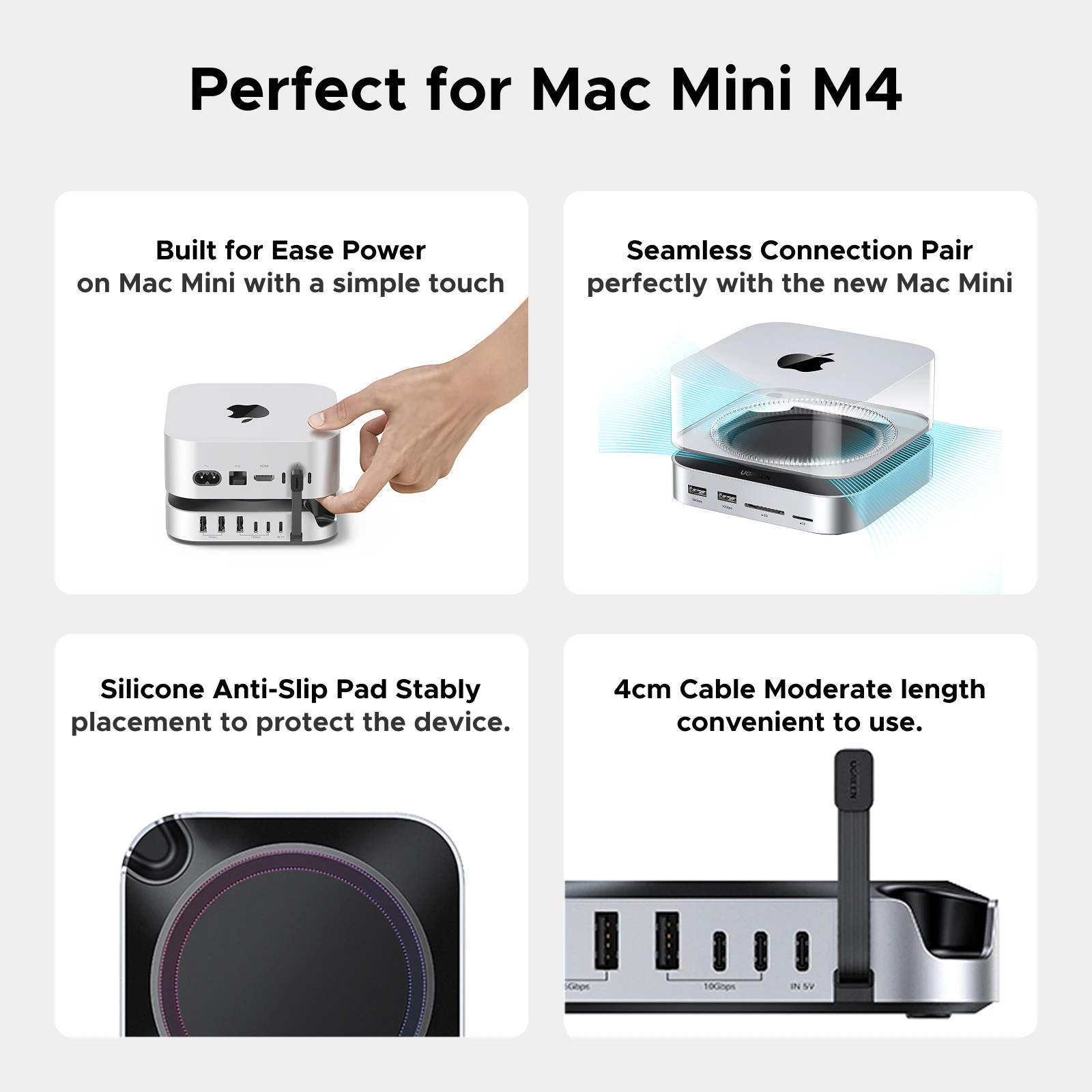 UGREEN USB HUB Docking Station for Mac Mini M4 M4 Pro M.2 NVMe SSD 8TB Max 10Gbps USB-A&C Ports SD&TF 170MB/s USB Splitter Dock - Image 6