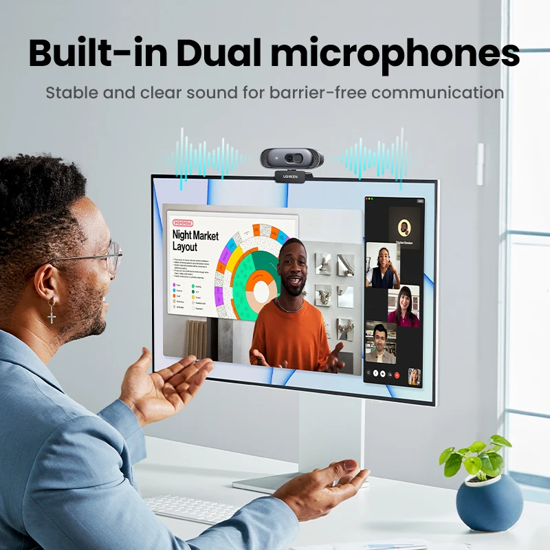 【RU】UGREEN USB 2K HD Mini For WebDual Microphones for Youtube Zoom Video Calling 2K USB - الصورة 5