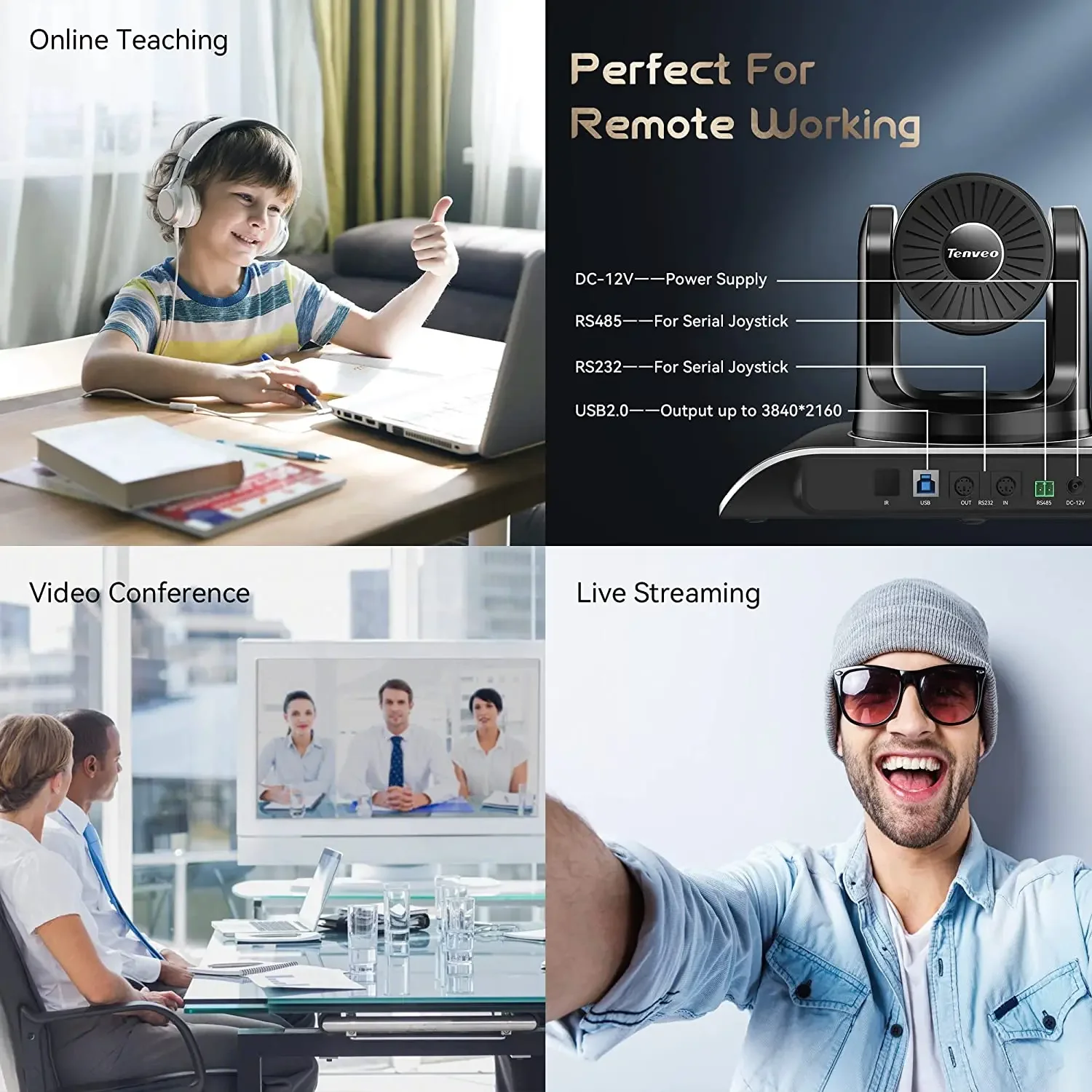 Tenveo 4K PTZ Conference Camera with 5X Digital Zoom AI Tracking Gesture Control 124 Wide Angle PTZ Camera ·for OBS Teams Zoom - الصورة 6