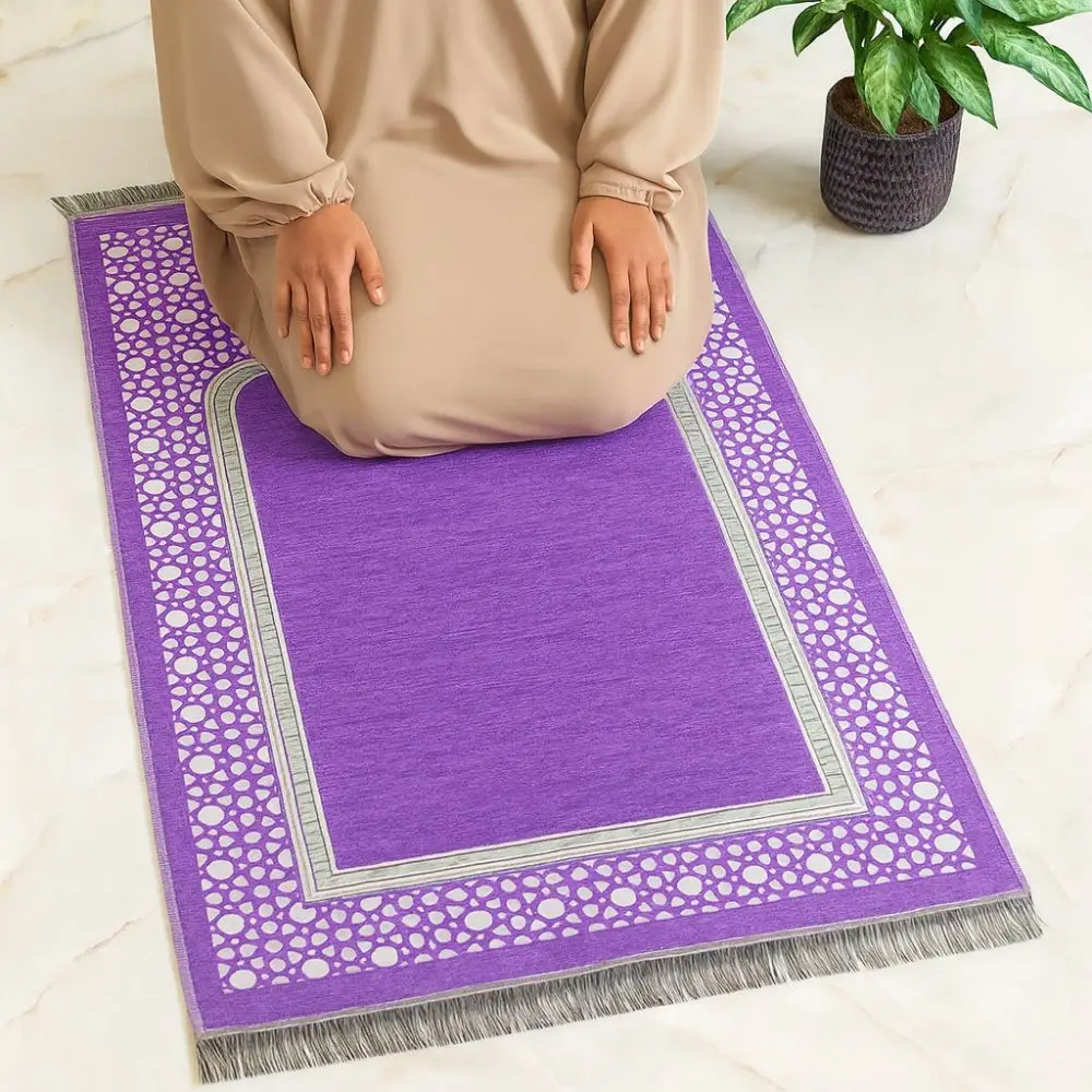 70x110cm Muslim Prayer Rug Rectangle Non-slip Prayer Mat Set with Prayer Beads Ethnic Style Janamaz Sajadah Eid - الصورة 2