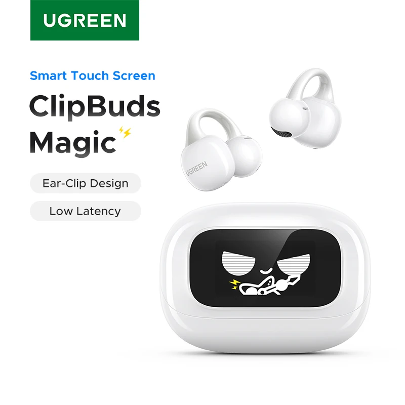 UGREEN LCD Full Color Smart Screen Wireless TWS Bluetooth Earphones Earbuds Open Clip Ear Headphones AI Call Noise Cancellation