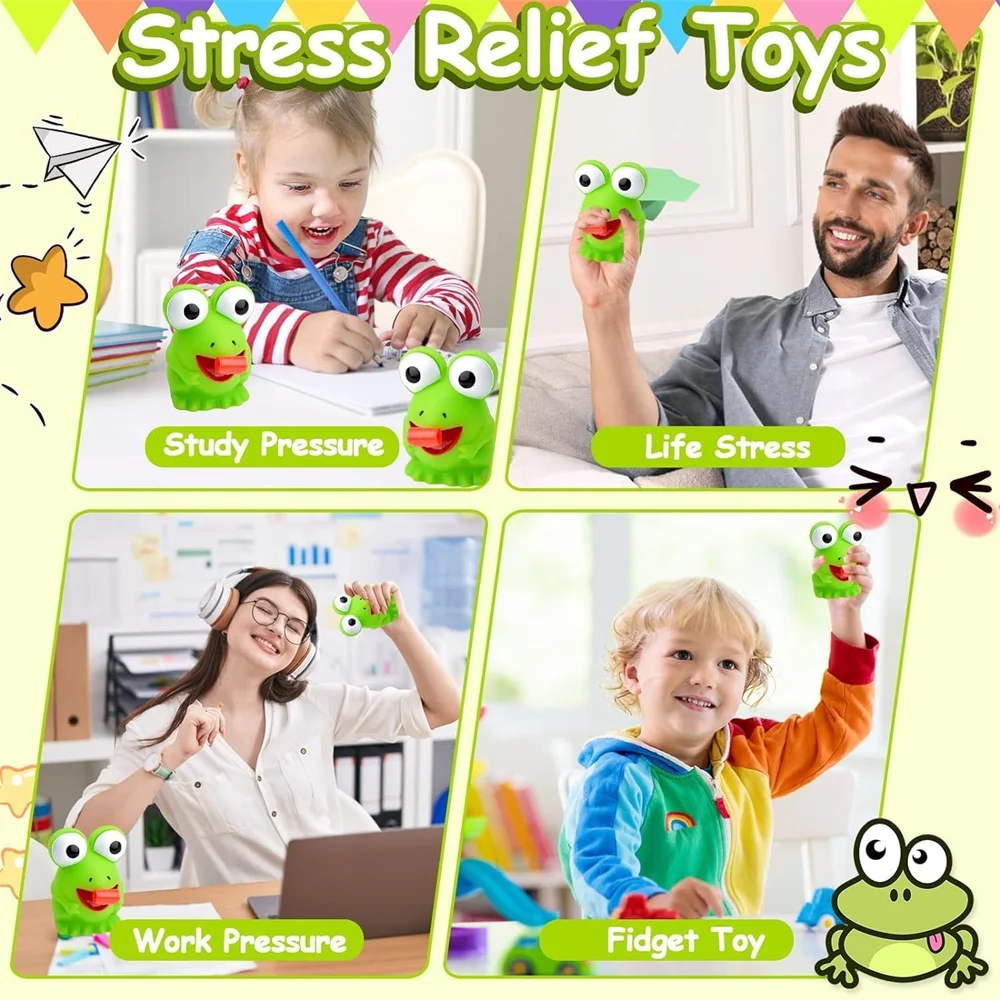 Stress Frog and Dinosaur Toys Tongue Sticking Out Novelty Relief Squeeze Toys Stress Screaming Party Frog Pop Up Toy for Gifts - الصورة 6