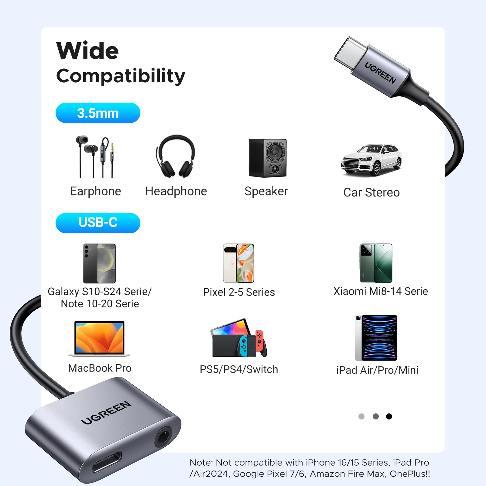 UGREEN USB C to AUX Cable Adapter Type C 3.5mm AUX Earphone Converter DAC Chip PD QC Charging For Huawei iPad Pro Samsung Pixel - الصورة 6