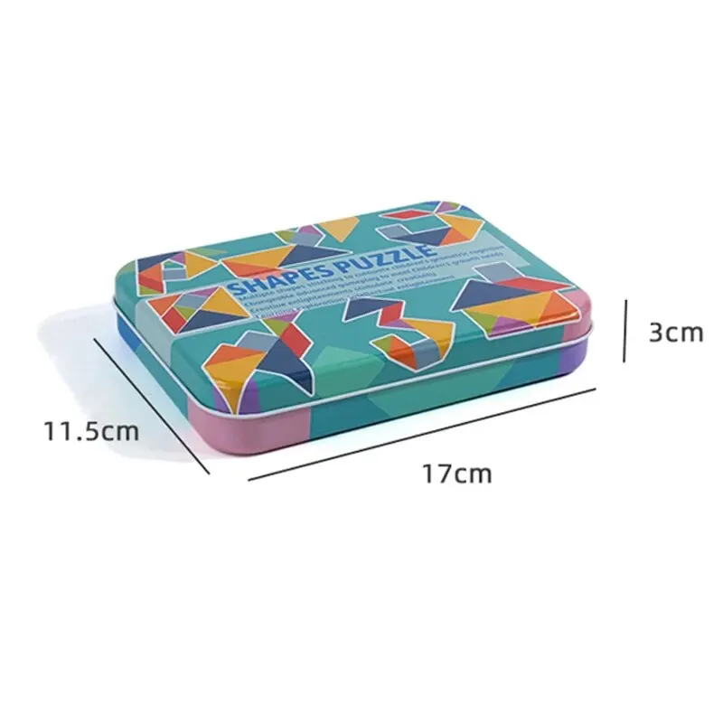 Children's Wooden Colorful Tangram Iron Box Storage Jigsaw Puzzle Puzzle Early Education Intelligence Number Letter Wooden Toys - الصورة 6