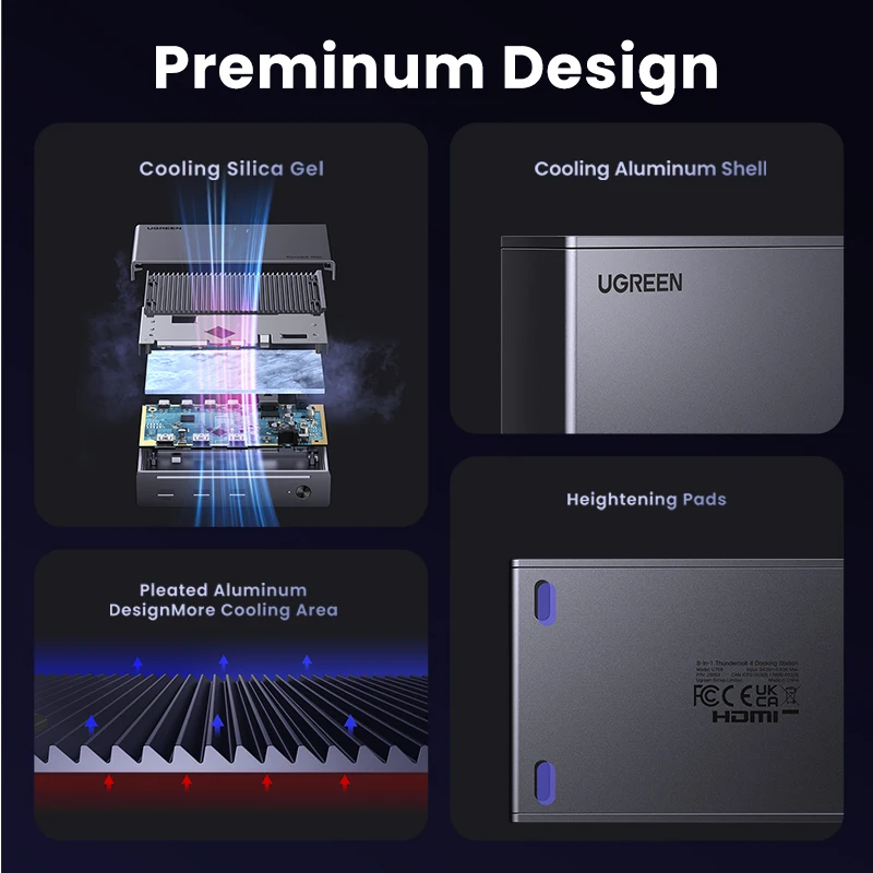 UGREEN 8-in-1 Docking Station 8K30Hz Thunderbolt 4 40Gbps Dock USB3.2 Gen2 10Gbps with EU Adapter for MacBook Laptops PC USB HUB - الصورة 5