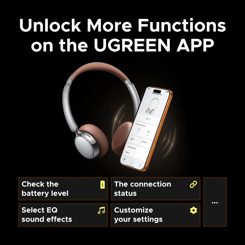 UGREEN ANC Active Noise Cancelling Headphones Wireless Over Ear Bluetooth Earphones - الصورة 5