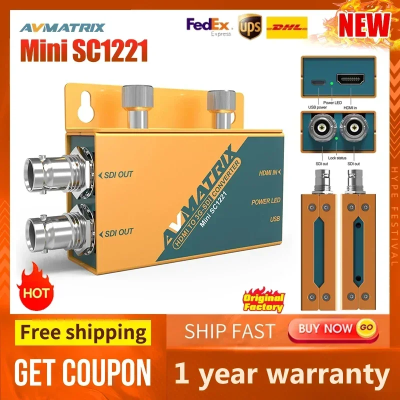 AVMATRIX Mini SC1221 HDMI-compatible to SDI Converter Pocket-Size Broadcast Converter Input Signal to Dual SDI Signal