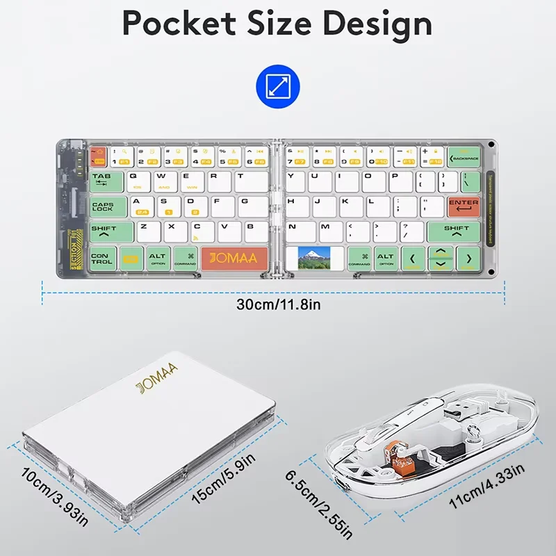 Foldable Keyboard and Mouse,Bluetooth5.1 Dual Modes Wirless Transparent Keyboard Rechargeable Full-Size Portable Travel Keyboard - Image 5