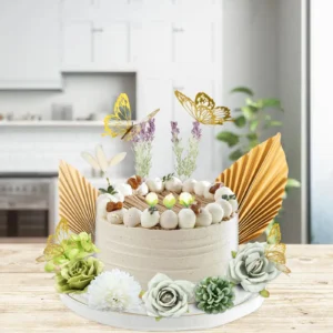 27pcs Butterflies Cake Decor Flowers Cake Decor Set Reusable Palm Leaves Cake Topper Green Flowers Cake Topper For DIY Cake