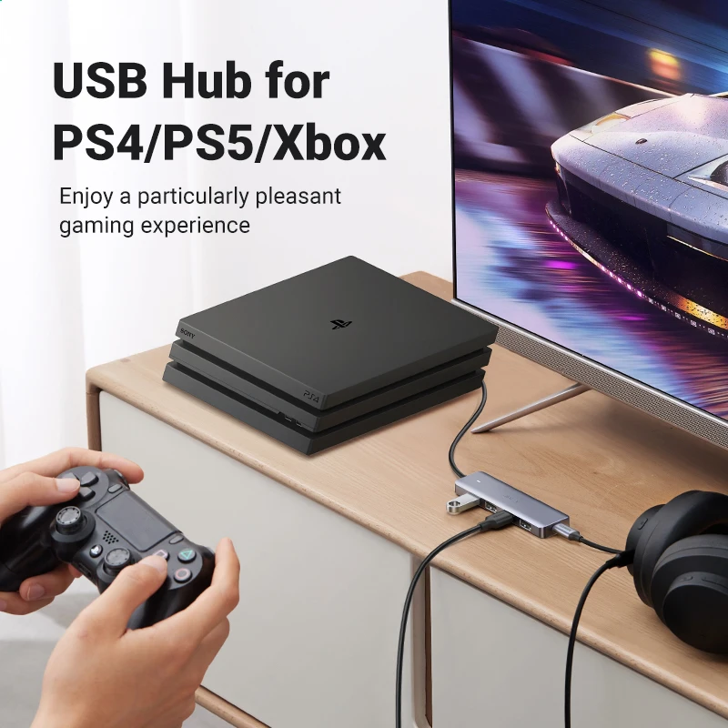 UGREEN USB HUB USB3.0 Splitter USB-A to 4xUSB-A 5Gbps Data Transfer Ports 5V/2A USB-C Power Supply for Desktop PC PS5 4 Laptop - الصورة 3