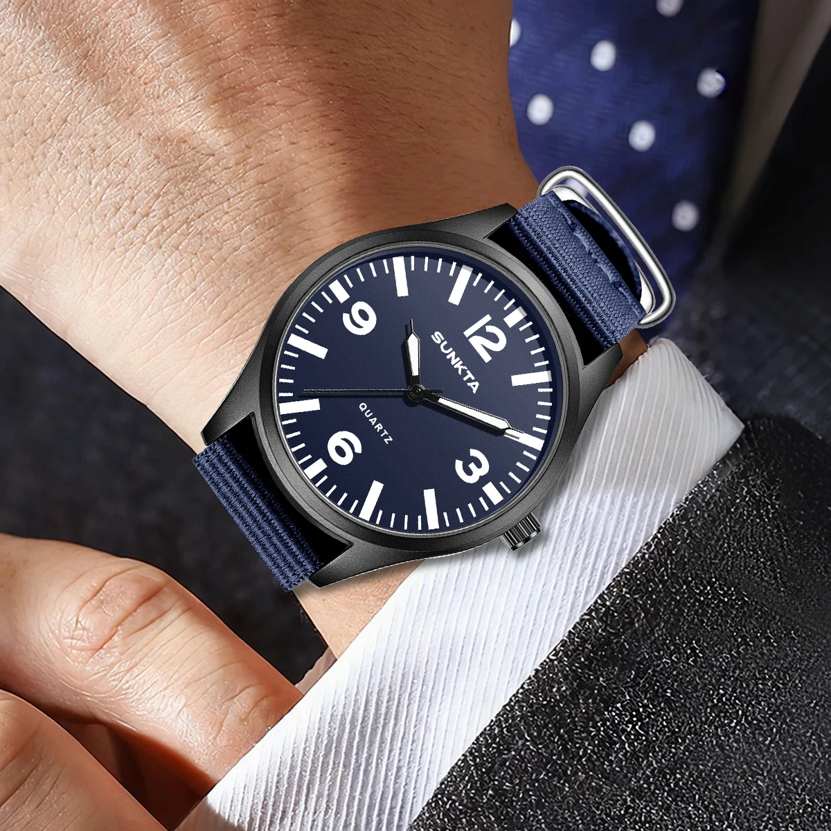 SUNKTA Brand Luxury Men Quartz Watch Date Nylon Leather Waterproof Luminous Military Sports Watches For Men relogios masculino - الصورة 5