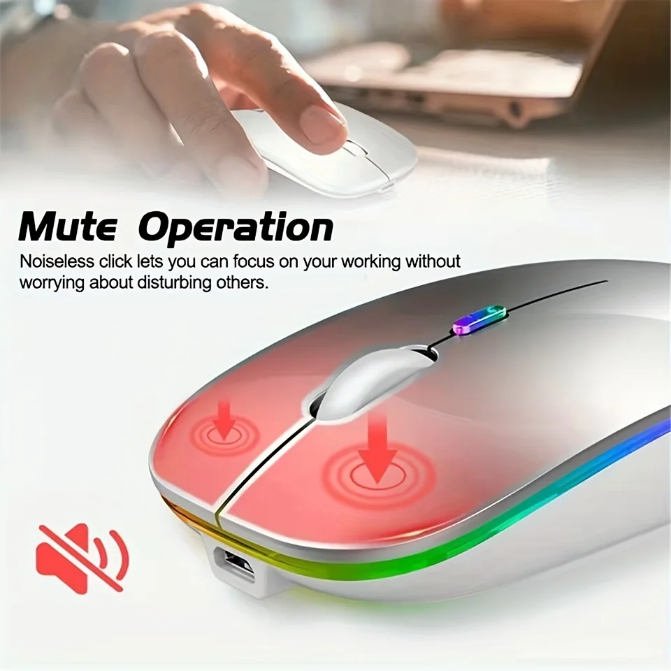 Wireless Bluetooth Mouse 2.4G Dual Modes Rechargeable Mice RGB Ergonomic Silent Click Mouse For PC Computer iPad Laptops 3600DPI - الصورة 5