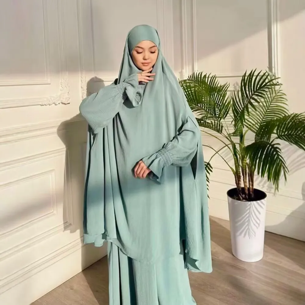 Muslim Women Dresses Khimar Two Piece Set Prayer Garment Eid Ramadan Dubai Hijab Kaftan Arab Long Robe Prayer Suit Vestidos 2026 - الصورة 6