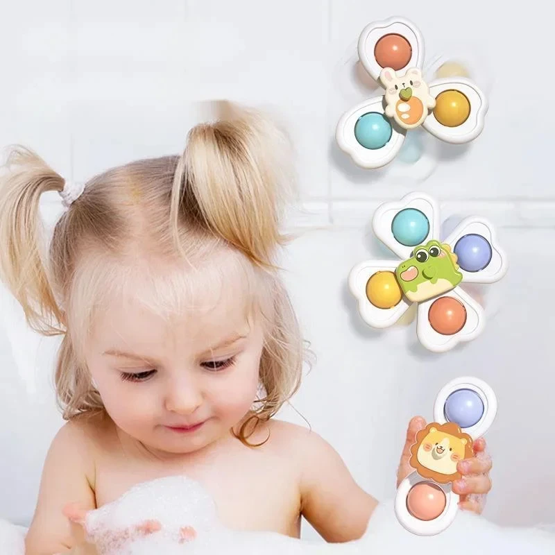 3PCS Suction Cup Spinner Toy Baby Bath Funny Game Educational Toys For Children Girls Boys Infant Sensory Stress Reliever Gift - الصورة 2