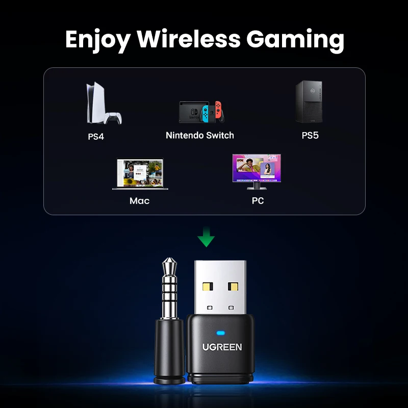 【RU Special】UGREEN USB Bluetooth 5.3 aptX HD AD Audio Adapter for PS5 PS4 Nintendo Switch Transmitter Headset Speaker Mic - الصورة 6