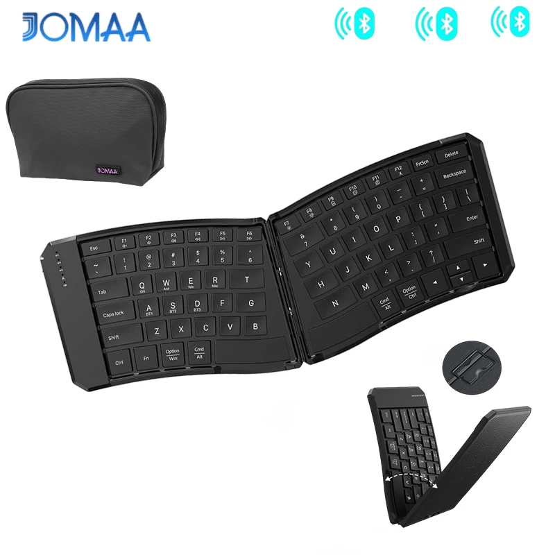 JOMAA Foldable Travel Keyboard with Bag,Split Compact Portable Bluetooth Keyboard, Folding Rechargeable Wireless Keyboard