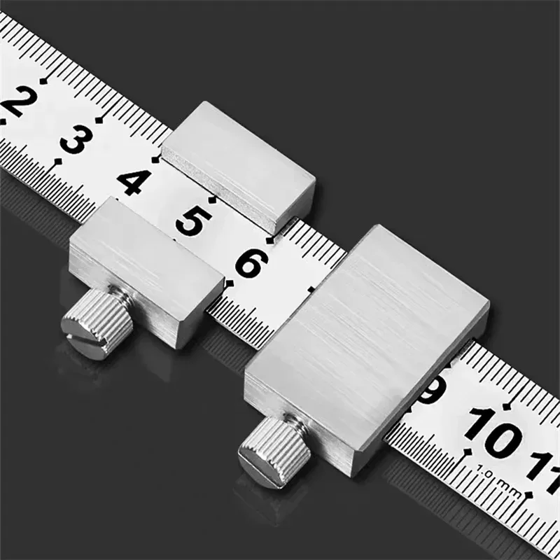 New Protable Accurate positioning Woodworking Tools Carpentry Steel Ruler Positioning Limit Block Measuring Marking Gauge - الصورة 2
