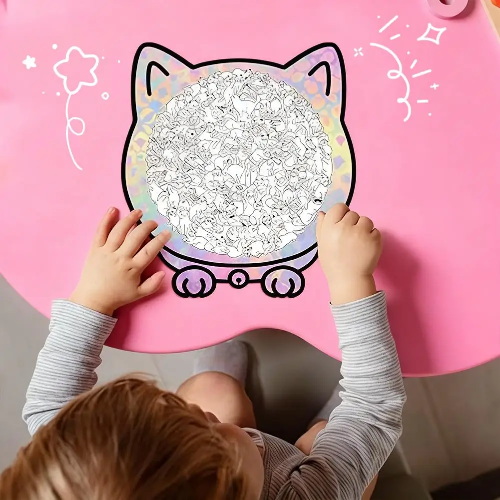 135Pieces Cat-Shape Wooden Jigsaw Puzzle Table Games Cat Stacked Puzzle Brain Games Montessori Thinking Education Toys - الصورة 2