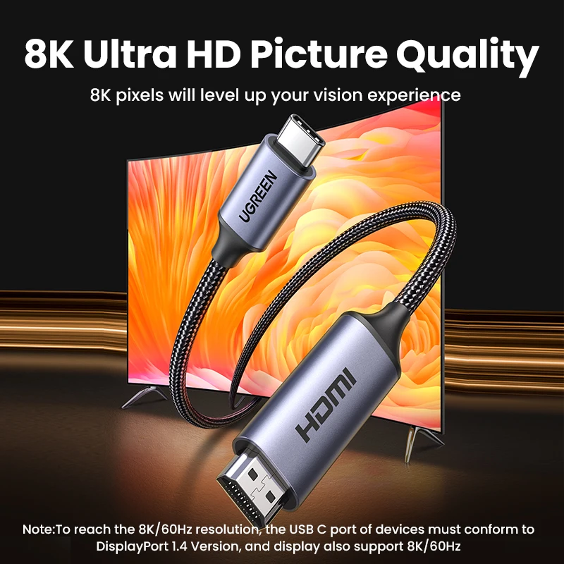UGREEN USB C to 4K 8K HDMI-compatible Cable 8K/60Hz 4K/120Hz for MacBook Pro iMac iPad Pro for Samsung Galaxy USB C to HDMI 2.1 - الصورة 2