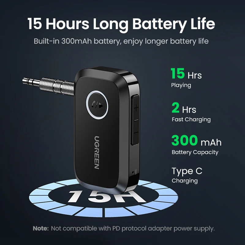 UGREEN Bluetooth Car Receiver Adapter 3.5mm AUX Jacks for Car Speakers Audio Music Receiver Hands Free Bluetooth 5.3 Adapter - Image 5