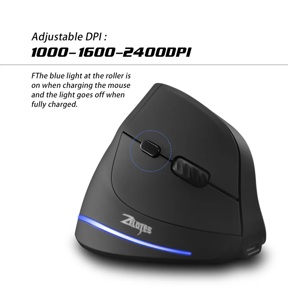 2.4GHz Wireless Vertical Mouse Rechargeable Ergonomic Mice Adjustable DPI Right Vertical Mouse for Gamer Computer - Image 3