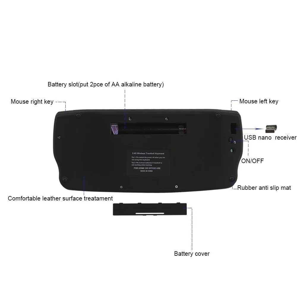 JOMAA 2.4G Wireless Ergonomic Keyboard Mini Size Decent Design Keyboard 15 Multi-Media Key Gaming Keyboard With Trackball For Wi - الصورة 3