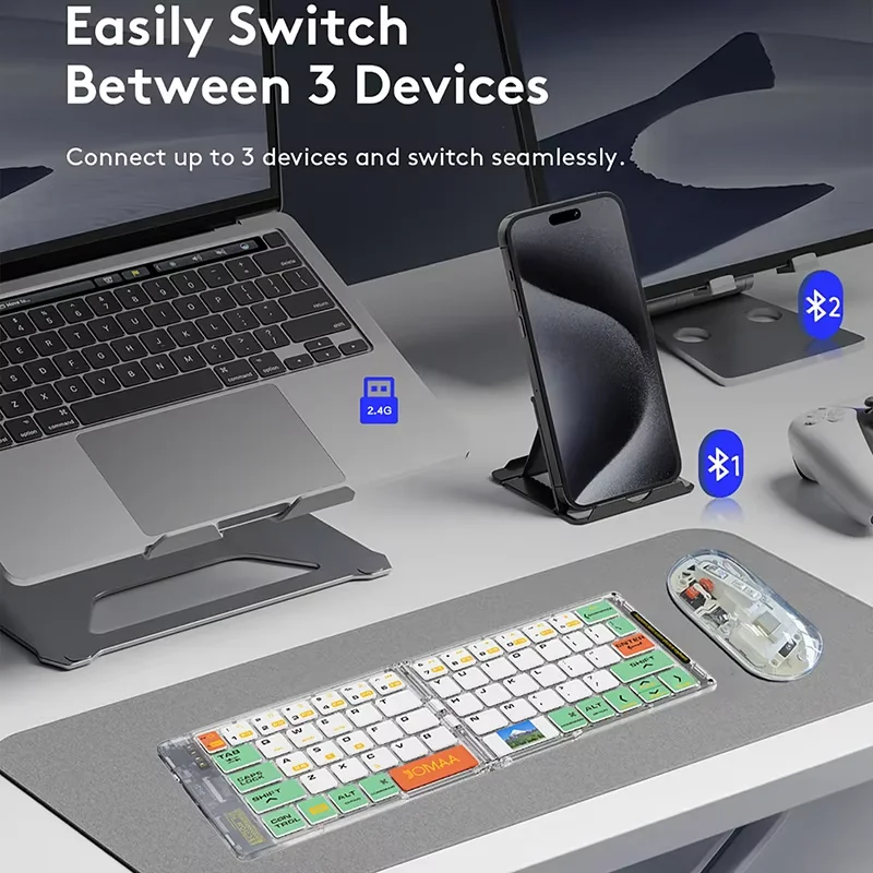 Foldable Keyboard and Mouse,Bluetooth5.1 Dual Modes Wirless Transparent Keyboard Rechargeable Full-Size Portable Travel Keyboard - Image 2