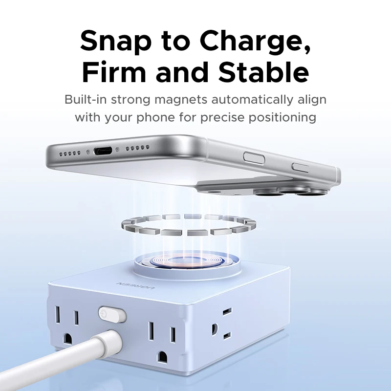 UGREEN Qi2 Certified 15W Magnetic Wireless Charger US Plug Power Strip With 2A2C&4AC Magsafe iPhone 17/16 Pro Max MacBook Pro - الصورة 3