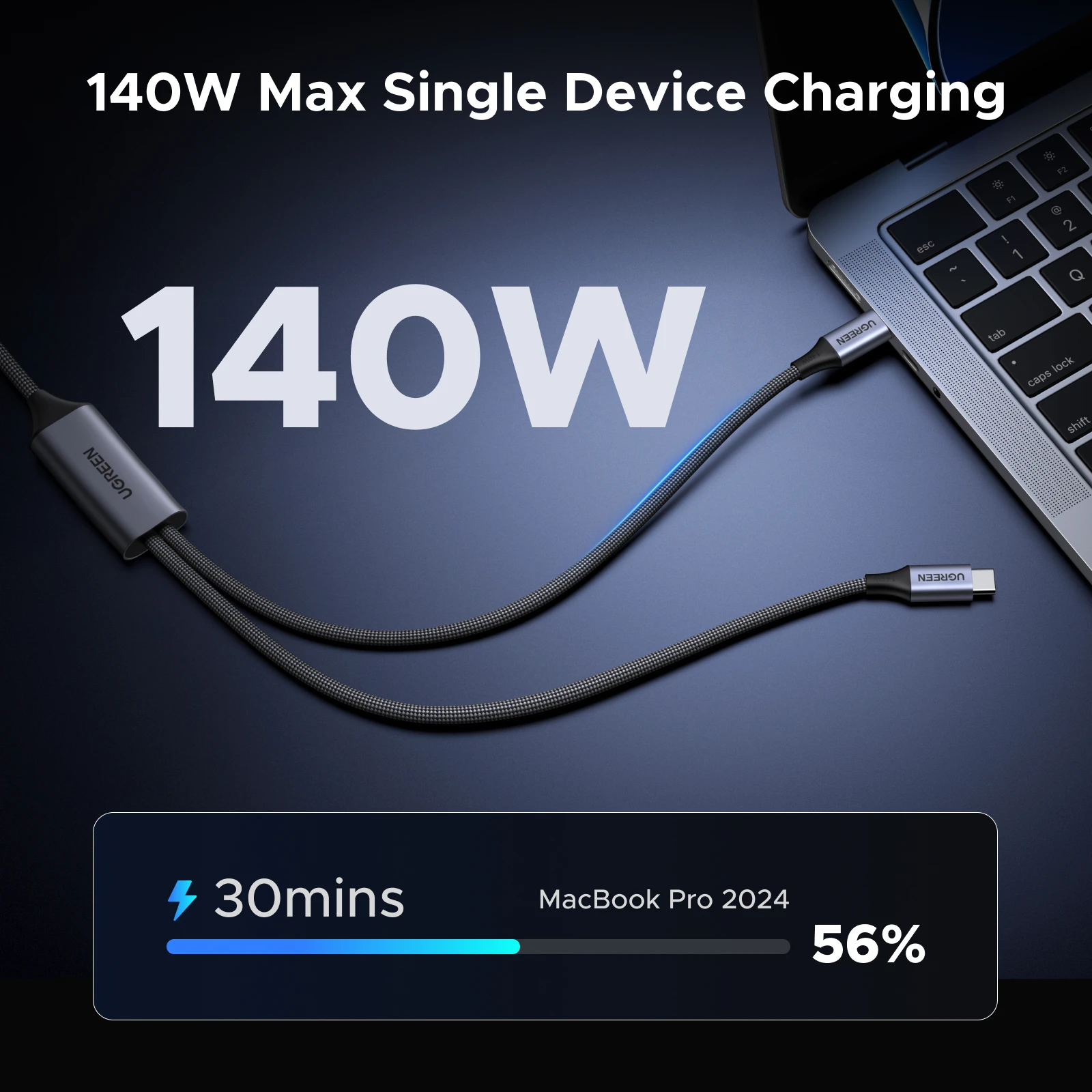 UGREEN 2-in-1 USB C to USB C Cable PD140W Max Type-C Cable Fast Charging for MacBook Laptop iPhone16/15 iPad Accessories 1.5M/2M - الصورة 2