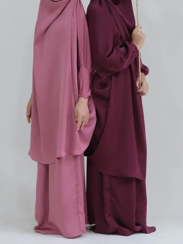 Eid Muslim Long Khimar Dress Kids Girls Abaya Long Khimar Set Prayer Garment Ramadan Dresses 2 Piece Jubha Robe Caftan Jilbab - الصورة 3