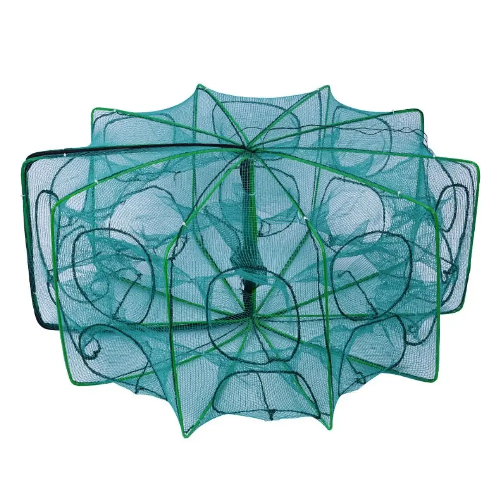 Durable Foldable Fishing Net 6/8/10 Holes Green Hand Fishing Net Nylon 40~82cm Tank Trap Cage Mesh Tool - الصورة 6