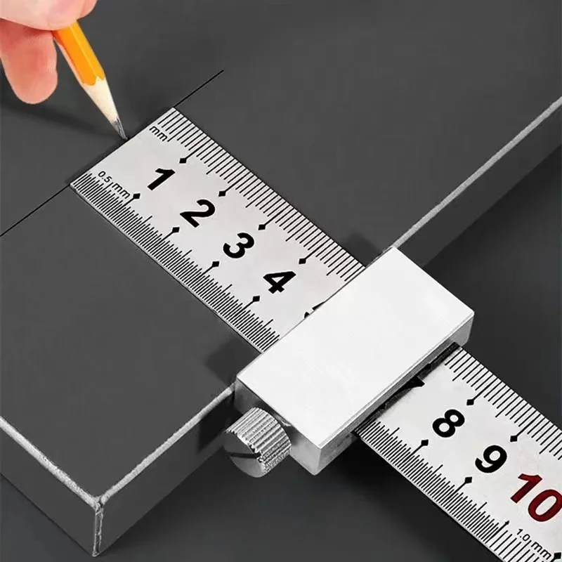 New Protable Accurate positioning Woodworking Tools Carpentry Steel Ruler Positioning Limit Block Measuring Marking Gauge - الصورة 6