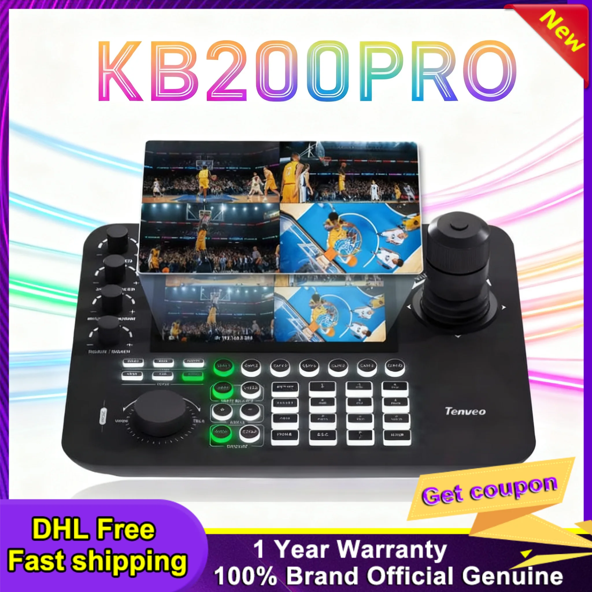 Tenveo KB200PRO Upgraded PTZ Camera Joystick Controller LCD Quad Screen Real time Preview 4D Joystick Control Keyboard NDI PoE·