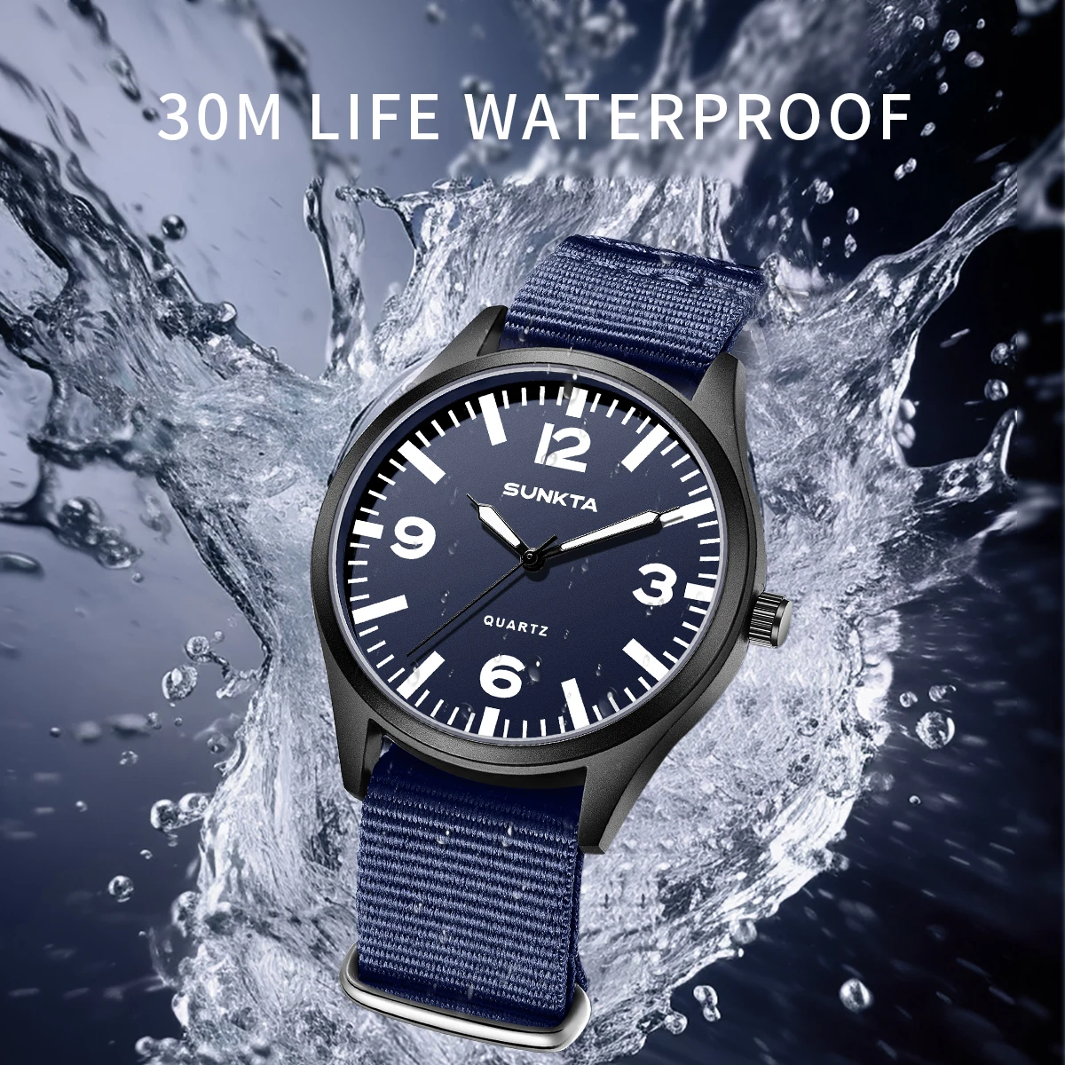 SUNKTA Brand Luxury Men Quartz Watch Date Nylon Leather Waterproof Luminous Military Sports Watches For Men relogios masculino - الصورة 4