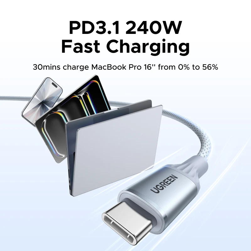 UGREEN USB-IF Certified Type-C Cable PD3.1 240W Soft USB-C Fast Charging for Laptop MacBook iPhone 17 Samsung S25 Type-C Cord - الصورة 2